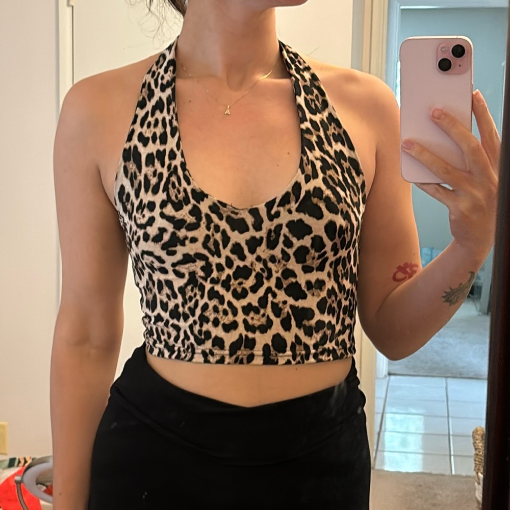 Stretchy Leopard Halter Crop Top